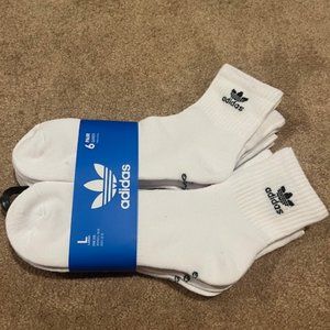 Adidas Men's New Trefoil 6 Pairs Quarter Socks Size L White w/ Black Logo